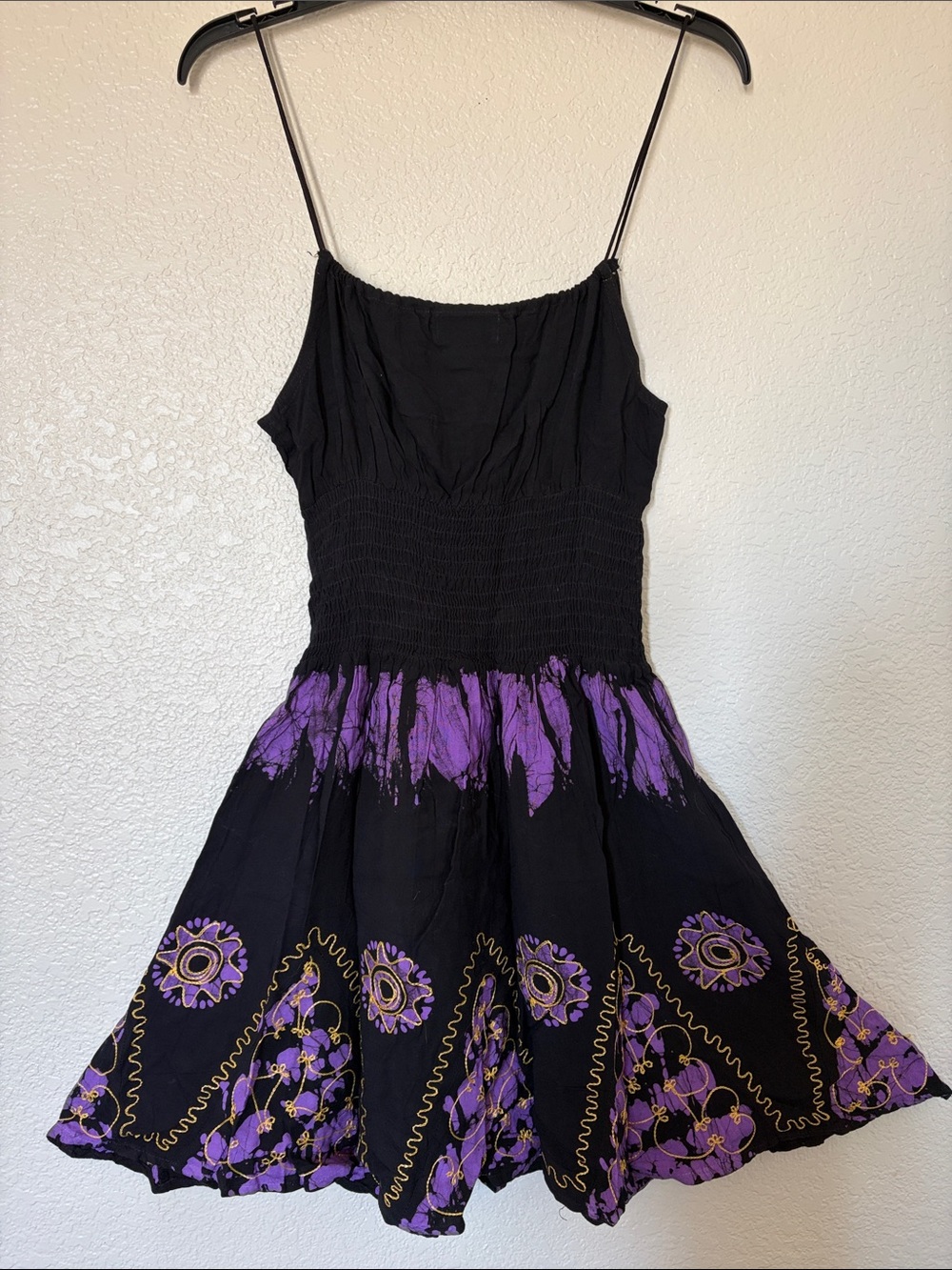 Black and Purple Embroidered Smocked Mini Dress - Picture 6 of 9